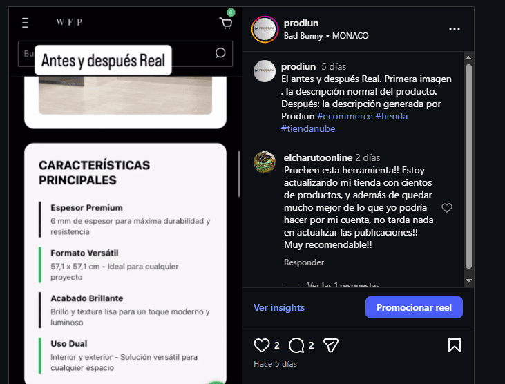 Comentario de elcharutoonline en Instagram