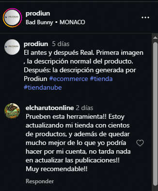 Comentario de elcharutoonline en Instagram