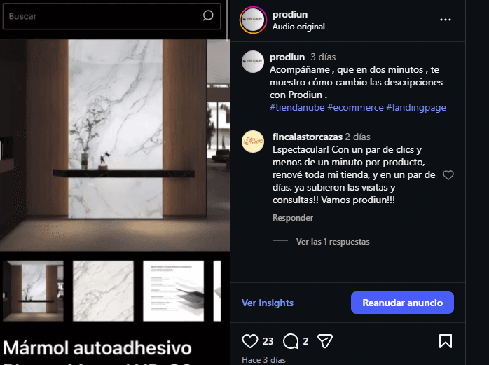 Comentario de fincalastorcazas en Instagram