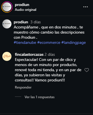 Comentario de fincalastorcazas en Instagram