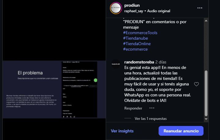 Comentario de randomstoreba en Instagram