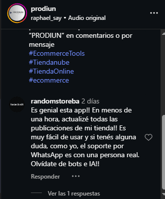 Comentario de randomstoreba en Instagram